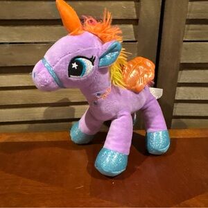 Linzy Purple Rainbow Unicorn 10” Embroidered Blue Eyes Stuffed Toy Orange Wings